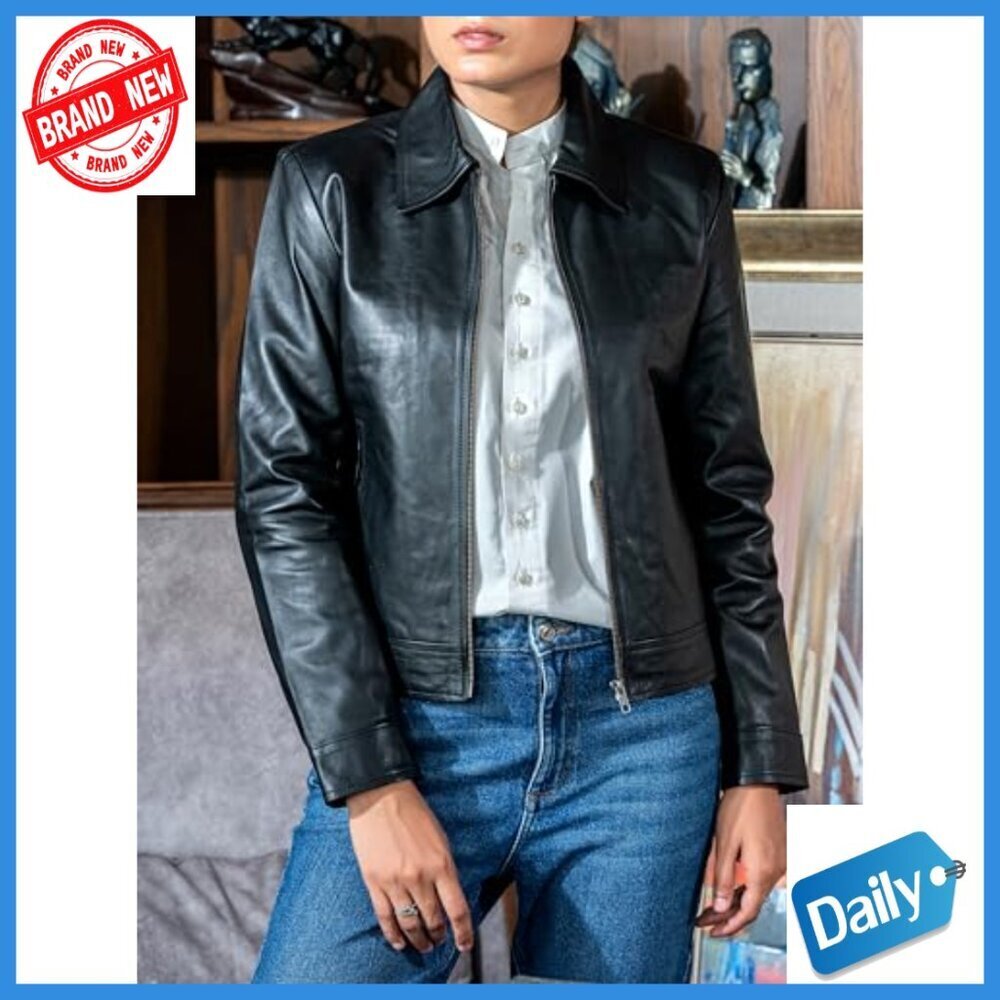 Premium Lambskin Leather Jacket with Polo Collar, Quilted Lining, Fitted Style - Picture 2 of 6